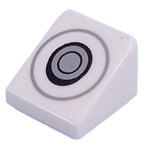 Visuel indicatif Rebrickable de Brique inclinée 30° 1 x 1 x 2/3 avec des cercles d'argent, bouton motif imprimé (Brick Sloped 30° 1 x 1 x 2/3 with Silver Circles, Button Print)
