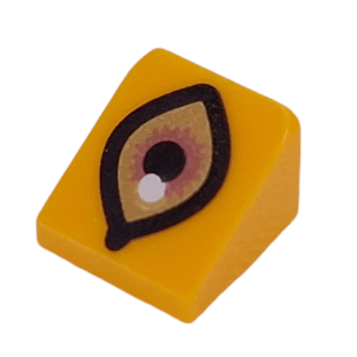 Visuel indicatif Rebrickable de Brique inclinée 30° 1 x 1 x 2/3 avec œil or/métal orange, pupille noire, contour imprimé (Brick Sloped 30° 1 x 1 x 2/3 with Gold/Metal Orange Eye, Black Pupil, Outline Print)