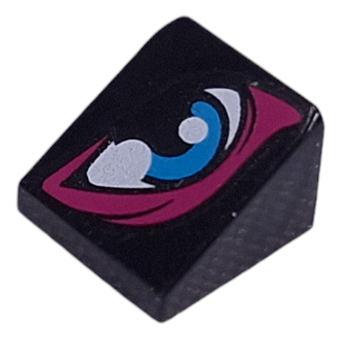 Visuel indicatif Rebrickable de Brique inclinée 30° 1 x 1 x 2/3 avec œil bleu foncé/blanc, contour violet foncé imprimé (Brick Sloped 30° 1 x 1 x 2/3 with Dark Azure/White Eye, Dark Purple Outline Print)