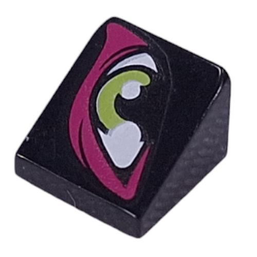 Visuel indicatif Rebrickable de Brique inclinée 30° 1 x 1 x 2/3 avec œil vert olive/blanc, contour violet foncé imprimé (Brick Sloped 30° 1 x 1 x 2/3 with Olive Green/White Eye, Dark Purple Outline Print)