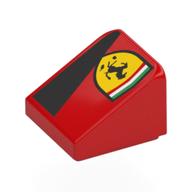 Visuel indicatif Rebrickable de Brique inclinée 30° 1 x 1 x 2/3 avec logo Ferrari, motif imprimé Triangle noir (Brick Sloped 30° 1 x 1 x 2/3 with Ferrari Logo, Black Triangle Print)