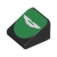 Visuel indicatif Rebrickable de Brique inclinée 30° 1 x 1 x 2/3 avec logo Aston Martin blanc sur fond vert motif imprimé (Brick Sloped 30° 1 x 1 x 2/3 with White Aston Martin Logo on Green background Print)