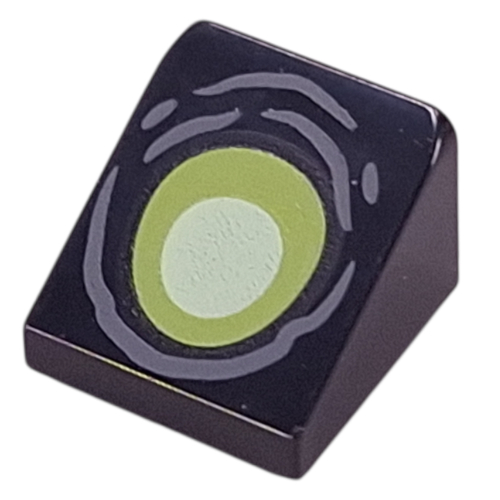 Visuel indicatif Rebrickable de Brique inclinée 30° 1 x 1 x 2/3 avec œil vert citron/jaune, motif imprimé rides gris bleu foncé (Brick Sloped 30° 1 x 1 x 2/3 with Lime/Yellowish Green Eye, Dark Bluish Grey Wrinkles Print)