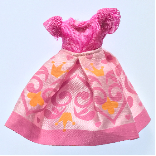 Belville, robe, Enfant, long, manches courtes, Jupe rose avec motif Couronne et Tourbillons (Belville, Dress, Child, Long, Short Net Sleeves, Pink Skirt with Crown and Swirls Pattern)