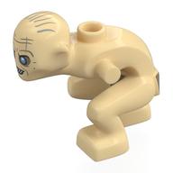 Figurine, Gollum aux cheveux gris foncé, yeux azur moyen, motif imprimé Rides beige foncé (Minifig, Gollum with Dark Bluish Grey Hair, Medium Azure Eyes, Dark Tan Wrinkles Print)