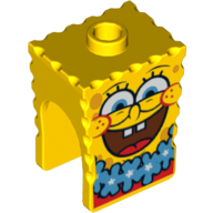 Tête de minifigurine spéciale, spongebob avec sourire ouvert grand et bleu lei motif imprimé (Minifig Head Special, SpongeBob with Open Smile Large and Blue Lei Print)