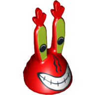 Tête de minifigurine spéciale, mr. krabs avec grand motif imprimé de sourire (Minifig Head Special, Mr. Krabs with Large Grin Print)