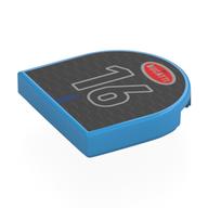 Visuel indicatif Rebrickable de Tuile ronde 2 x 2 demi-cercle avec gril noir, symbole Bugatti rouge, motif imprimé '16' (Tile Round 2 x 2 Half Circle with Black Grill, Red Bugatti Symbol, '16' Print)