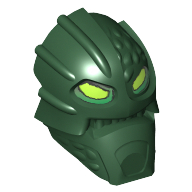 Tête de minifigurine spéciale, inika toa kongu avec motif imprimé yeux de vert citron (Minifig Head Special, Inika Toa Kongu with Lime Eyes Print)