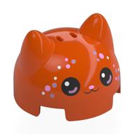 Brique ronde 2 x 2 haut Dôme avec 2 Oreilles avec Visage de Chat, Nez Rose Brillant, Yeux Noirs, Motif imprimé Points Roses (Brick Round 2 x 2 Dome Top with 2 Ears with Cat Face, Bright Pink Nose, Black Eyes, Pink Dots Print)