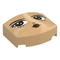 Visuel indicatif Rebrickable de Brique ronde 3 x 4, triple courbe, sans tenons avec visage, sourcils noirs, yeux bruns foncés, lèvres en cuivre métallique, motif imprimé à l'aspect latéral (Brick Round 3 x 4, Curved Triple, No Studs with Face, Black Eyebrows, Dark Brown Eyes, Metallic Copper Lips, Sideways Look Print)