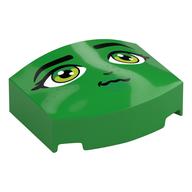 Visuel indicatif Rebrickable de Brique ronde 3 x 4, triple courbe, sans tenons avec visage, sourcils noirs, yeux vert vif/vert citron, lèvres vertes, taches de rousseur imprimé (Brick Round 3 x 4, Curved Triple, No Studs with Face, Black Eyebrows, Bright Green/Lime Eyes, Green Lips, Freckles Print)
