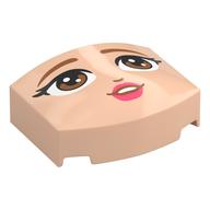 Visuel indicatif Rebrickable de Brique ronde 3 x 4, triple courbe, sans tenons avec visage, sourcils bruns, yeux, lèvres roses foncées motif imprimé (Brick Round 3 x 4, Curved Triple, No Studs with Face, Brown Eyebrows, Eyes, Dark Pink Lips Print)