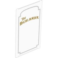 Visuel indicatif Rebrickable de Verre pour fenêtre 1 x 4 x 6 avec motif imprimé 'THE HIGHLANDER' et bordure décorative blanche (Glass for Window 1 x 4 x 6 with 'THE HIGHLANDER' and White Decorative Border Print)