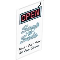 Visuel indicatif Rebrickable de Verre pour fenêtre 1 x 4 x 6 avec motif imprimé 'OPEN', 'Soap 'n' Suds' et 'Wash - Dry - Fold 24 Hour Service' (Glass for Window 1 x 4 x 6 with 'OPEN', 'Soap 'n' Suds' and 'Wash - Dry - Fold 24 Hour Service' Print)