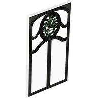 Visuel indicatif Rebrickable de Verre pour fenêtre 1 x 4 x 6 avec cadre en argent orné et motif imprimé de vitraux ovales vert foncé et vert sable (Glass for Window 1 x 4 x 6 with Ornate Silver Frame and Dark Green and Sand Green Oval Stained Glass Print)