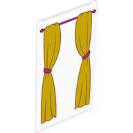 Visuel indicatif Rebrickable de Verre pour fenêtre 1 x 4 x 6 avec tige de rideau rose et rideaux jaunes avec motif imprimé cravates roses (Glass for Window 1 x 4 x 6 with Pink Curtain Rod and Yellow Curtains with Pink Ties Print)