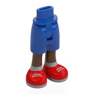 Visuel indicatif Rebrickable de Mini poupée bassin et mi-longueur court avec jambes brun rougeâtre, chaussures rouges, chaussettes gris clair bleuâtre, lacets motif imprimé (Minidoll Hips and Mid-Length Shorts with Reddish Brown Legs, Red Shoes, Light Bluish Grey Socks, Laces Print)