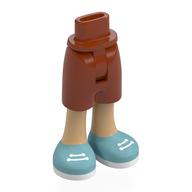 Visuel indicatif Rebrickable de Bassin mini-poupée et court mi-long avec jambes chaudes, chaussures bleu moyen, lacets blanches, semelles imprimé (Minidoll Hips and Mid-Length Shorts with Warm Tan Legs, Medium Blue Shoes, White Laces, Soles Print)