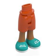 Mini-poupée aux bassin et short mi-longue aux jambes de nougat moyen, chaussures turquoise foncé, lacets blancs, semelles imprimées (Minidoll Hips and Mid-Length Shorts with Medium Nougat Legs, Dark Turquoise Shoes, White Laces, Soles Print)