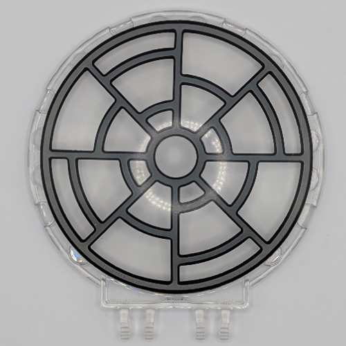 Visuel indicatif Rebrickable de Plat 8 x 8 avec charnières à cliquet avec motif imprimé de fenêtre radiale gris bleu foncé (Dish 8 x 8 with Click Hinges with Dark Bluish Grey Radial Window Print)