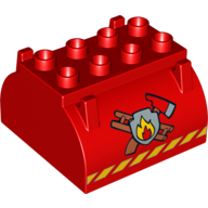 Visuel indicatif Rebrickable de Duplo Conteneur Réservoir Section supérieure avec rayures et feu Logo imprimé (Duplo Container Tank Upper Section with Stripes and Fire Logo Print)
