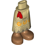 Visuel indicatif Rebrickable de Mini-poupée bassin et jupe avec des chevilles tablier blanc, ceinture rouge, beige foncé / orangé décorations, nougat pieds imprimé (Minidoll Hips and Skirt with Ankles White Apron, Red Sash, Dark Tan/Orange Decorations, Nougat Feet Print)