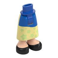 Visuel indicatif Rebrickable de Mini-poupée bassin et jupe avec chevilles tablier bleu, fleurs vert jaunâtre, chaussures noires (Minidoll Hips and Skirt with Ankles Blue Apron, Yellowish green Flowers, Black Shoes)