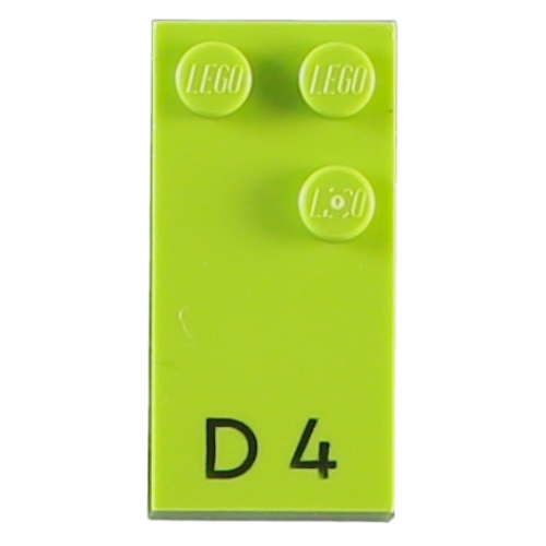 Visuel indicatif Rebrickable de Braille brique 2 x 4 avec motif imprimé 3 tenons 'D 4' (Braille Brick 2 x 4 with 3 Studs ⠙ 'D 4' Print)