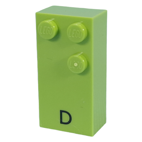 Visuel indicatif Rebrickable de Braille brique 2 x 4 avec motif imprimé 3 tenons ⠙ et 'D' (Braille Brick 2 x 4 with 3 Studs ⠙ and 'D' Print)