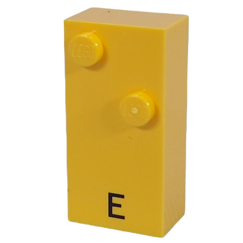 Visuel indicatif Rebrickable de Braille brique 2 x 4 avec 2 tenons ⠑ et motif imprimé 'E' (Braille Brick 2 x 4 with 2 Studs ⠑ and 'E' Print)