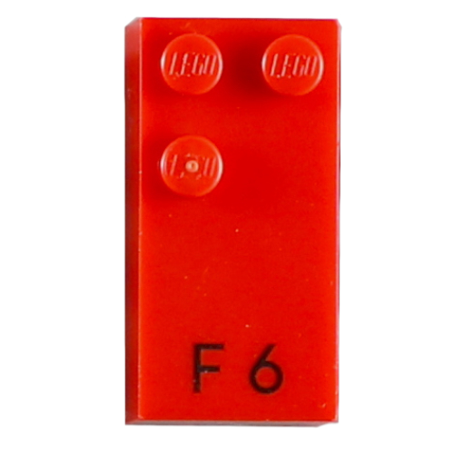Visuel indicatif Rebrickable de Braille brique 2 x 4 avec motif imprimé 3 tenons ⠋ et 'F 6' (Braille Brick 2 x 4 with 3 Studs ⠋ and 'F 6' Print)