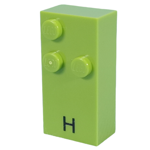 Visuel indicatif Rebrickable de Braille brique 2 x 4 avec 3 tenons ⠓ et motif imprimé 'H' (Braille Brick 2 x 4 with 3 Studs ⠓ and 'H' Print)
