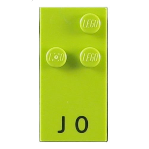 Visuel indicatif Rebrickable de Braille brique 2 x 4 avec 3 motifs imprimés tenons ⠚ et 'J 0' (Braille Brick 2 x 4 with 3 Studs ⠚ and 'J 0' Print)
