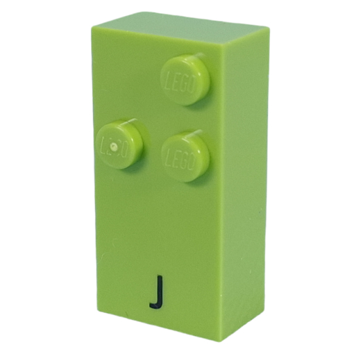 Visuel indicatif Rebrickable de Braille brique 2 x 4 avec motif imprimé 3 tenons ⠚ et 'J' (Braille Brick 2 x 4 with 3 Studs ⠚ and 'J' Print)