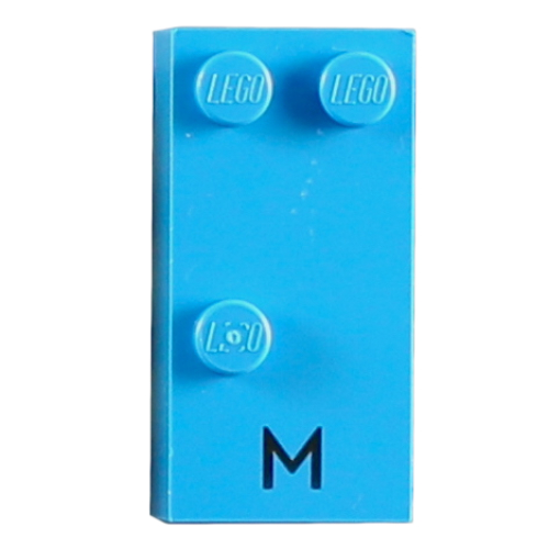 Visuel indicatif Rebrickable de Braille brique 2 x 4 avec motif imprimé 3 tenons ⠍ et 'M' (Braille Brick 2 x 4 with 3 Studs ⠍ and 'M' Print)