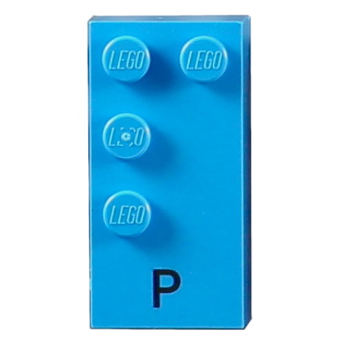 Visuel indicatif Rebrickable de Braille brique 2 x 4 avec motif imprimé 4 tenons ⠏ et 'P' (Braille Brick 2 x 4 with 4 Studs ⠏ and 'P' Print)