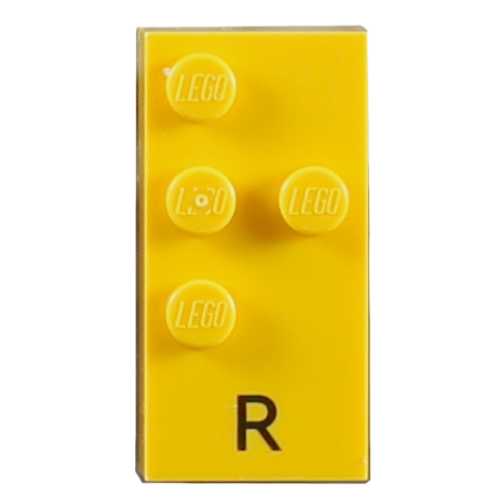 Visuel indicatif Rebrickable de Braille brique 2 x 4 avec motif imprimé 4 tenons ⠗ et 'R' (Braille Brick 2 x 4 with 4 Studs ⠗ and 'R' Print)
