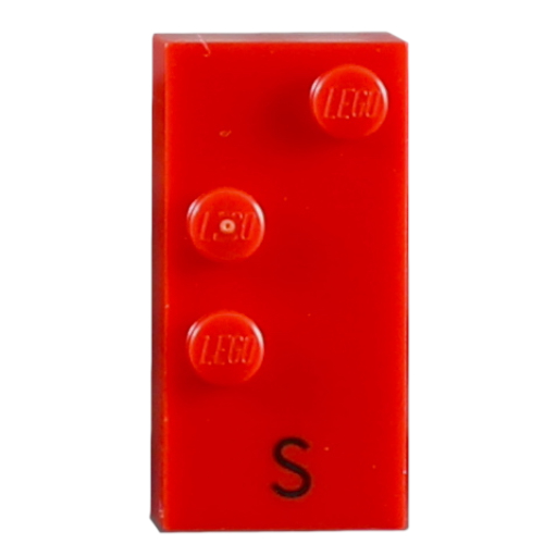 Visuel indicatif Rebrickable de Braille brique 2 x 4 avec motif imprimé 3 tenons ⠎ et 'S' (Braille Brick 2 x 4 with 3 Studs ⠎ and 'S' Print)