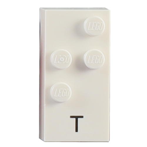 Visuel indicatif Rebrickable de Braille brique 2 x 4 avec motif imprimé 4 tenons ⠞ et 'T' (Braille Brick 2 x 4 with 4 Studs ⠞ and 'T' Print)
