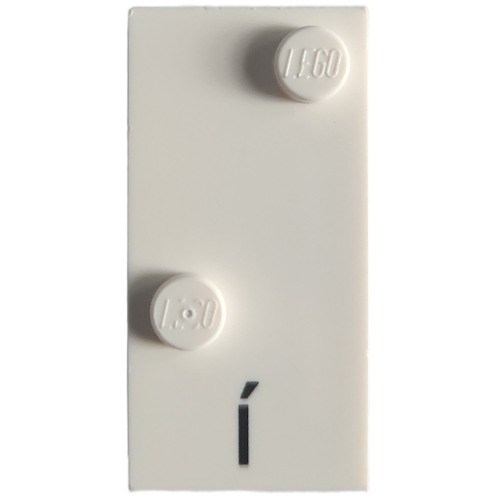 Visuel indicatif Rebrickable de Braille brique 2 x 4 avec 2 motifs imprimés tenons ⠌ et 'Í' (Braille Brick 2 x 4 with 2 Studs ⠌ and 'Í' Print)