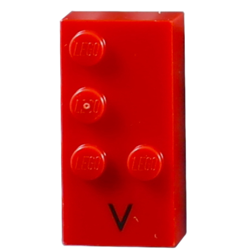 Visuel indicatif Rebrickable de Braille brique 2 x 4 avec motif imprimé 4 tenons ⠧ et 'V' (Braille Brick 2 x 4 with 4 Studs ⠧ and 'V' Print)