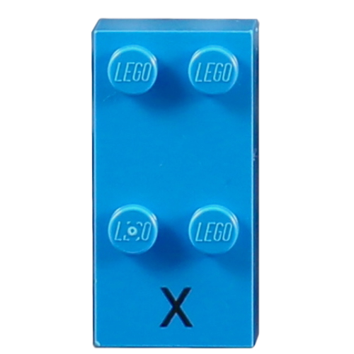Visuel indicatif Rebrickable de Braille brique 2 x 4 avec motif imprimé 4 tenons ⠭ et 'X' (Braille Brick 2 x 4 with 4 Studs ⠭ and 'X' Print)