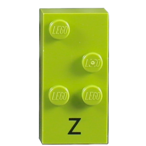 Visuel indicatif Rebrickable de Braille brique 2 x 4 avec motif imprimé 4 tenons ⠵ et 'Z' (Braille Brick 2 x 4 with 4 Studs ⠵ and 'Z' Print)