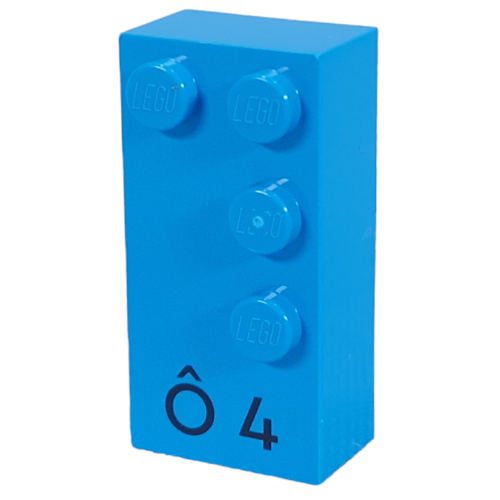 Visuel indicatif Rebrickable de Braille brique 2 x 4 avec motif imprimé 4 tenons ⠹ et 'Ô 4' (Braille Brick 2 x 4 with 4 Studs ⠹ and 'Ô 4' Print)