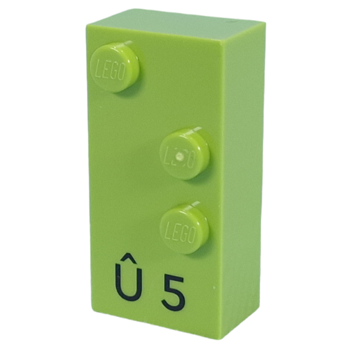 Visuel indicatif Rebrickable de Braille brique 2 x 4 avec 3 tenons ⠱ et 'Û 5' (Braille Brick 2 x 4 with 3 Studs ⠱ and 'Û 5')