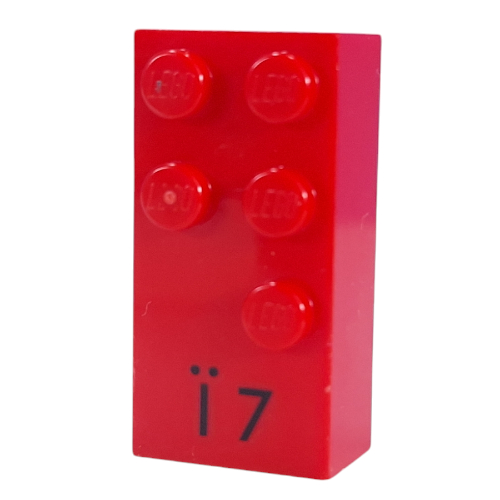 Visuel indicatif Rebrickable de Braille brique 2 x 4 avec motif imprimé 5 tenons ⠻ et 'Ï 7' (Braille Brick 2 x 4 with 5 Studs ⠻ and 'Ï 7' Print)