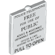 Visuel indicatif Rebrickable de Verre pour fenêtre 1 x 2 x 2 plat avec noir 'POLICE TELEPHONE... PULL TO OPEN' motif imprimé (Glass for Window 1 x 2 x 2 Flat with Black 'POLICE TELEPHONE... PULL TO OPEN' Print)