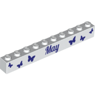 Visuel indicatif Rebrickable de Brique 1 x 10 avec motif imprimé violet foncé 'May' et 'June' sur les côtés opposés (Brick 1 x 10 with Dark Purple 'May' and 'June' Print on Opposite Sides)