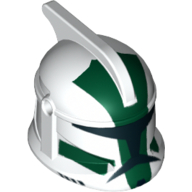 Visuel indicatif Rebrickable de Casque clone trooper phase 1, avec des trous latéraux, vert foncé met en évidence motif imprimé (clone commandant grec) (Helmet Clone Trooper Phase 1, with Side Holes, Dark Green Highlights Print (Clone Commander Gree))